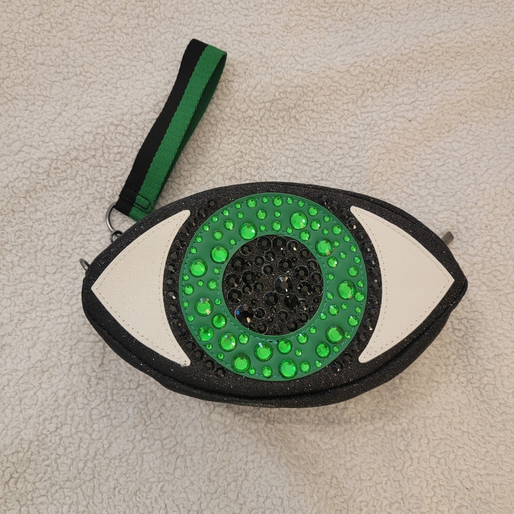 Eye-Shaped Clutch with Green and Black Accents